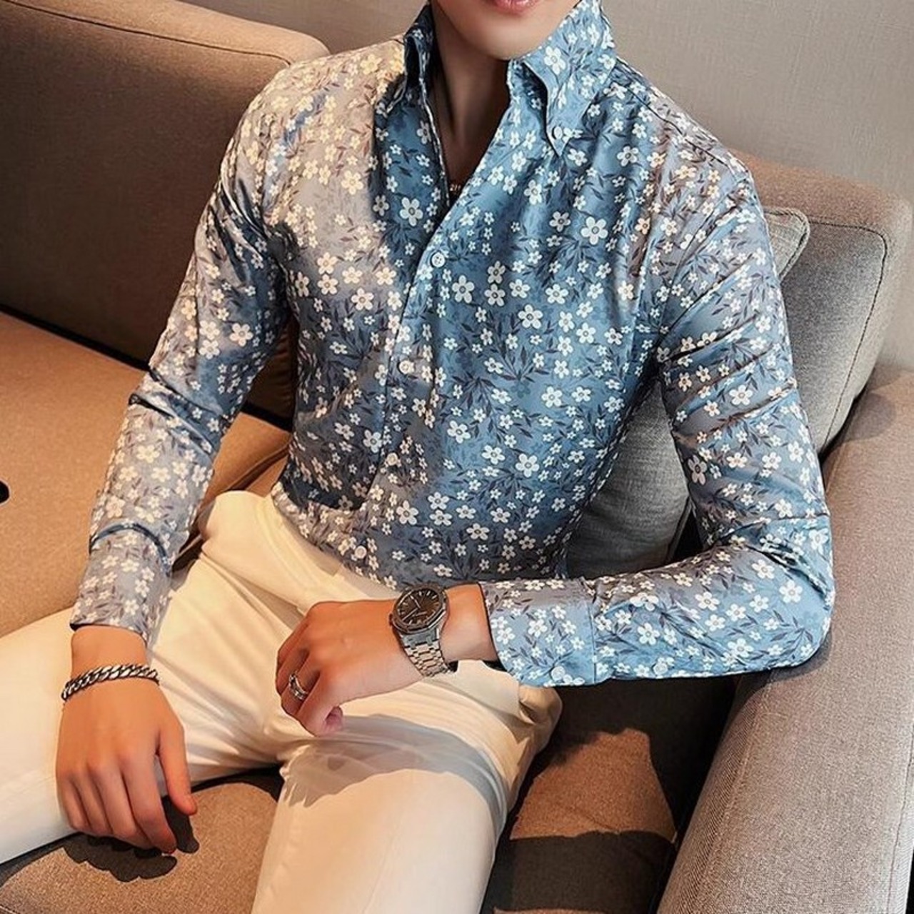 floral print v-neck shirt 00156