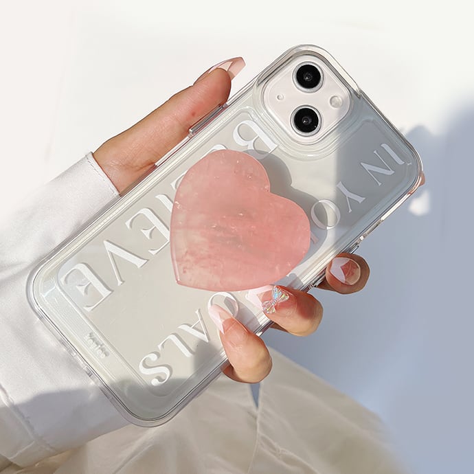 ハート グリップ付き テキスト クリア iPhoneケース スマホケース