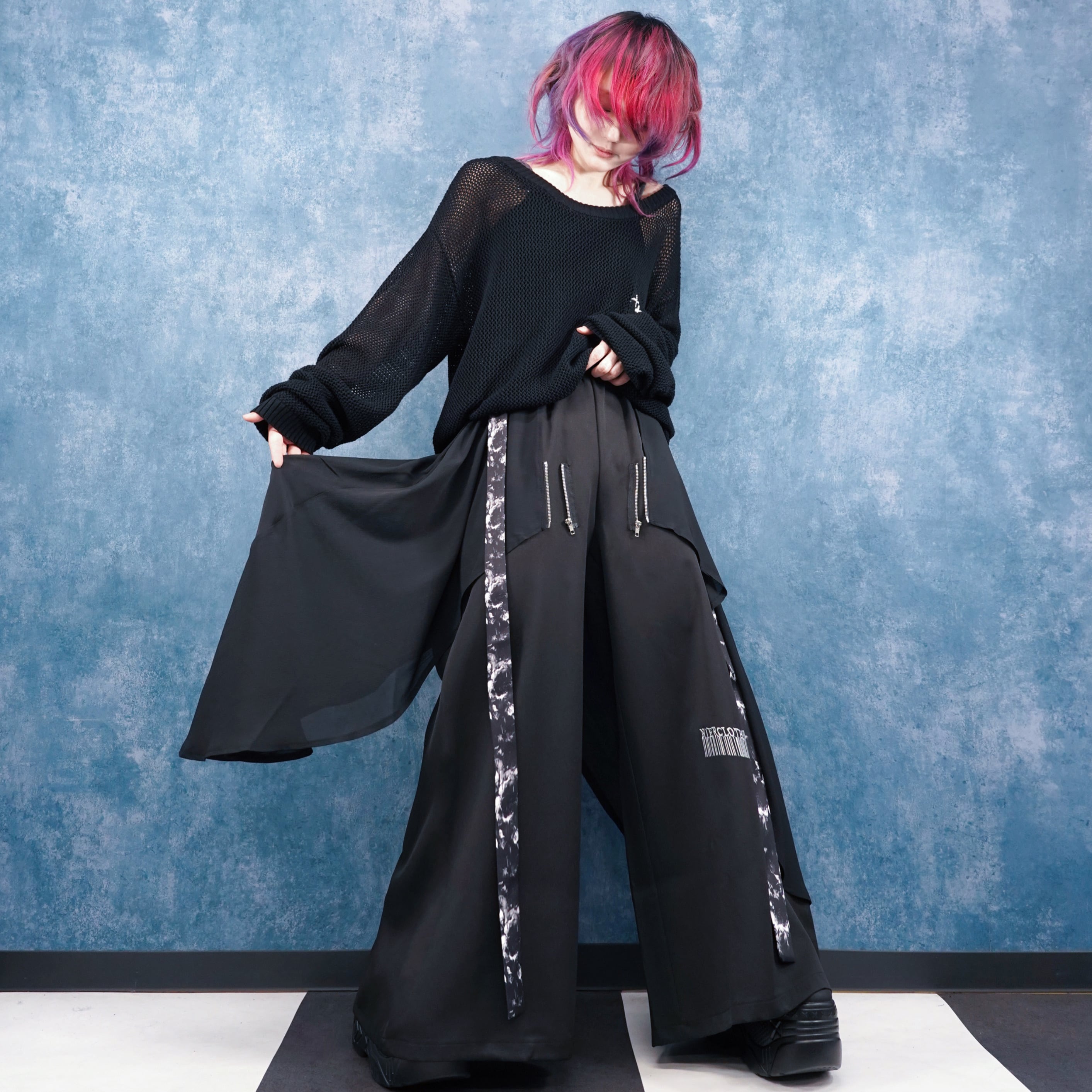 FLAP LAYERED ZIP WIDE PANTS【SHADOW ROSE STRAP】 | NIER CLOTHING
