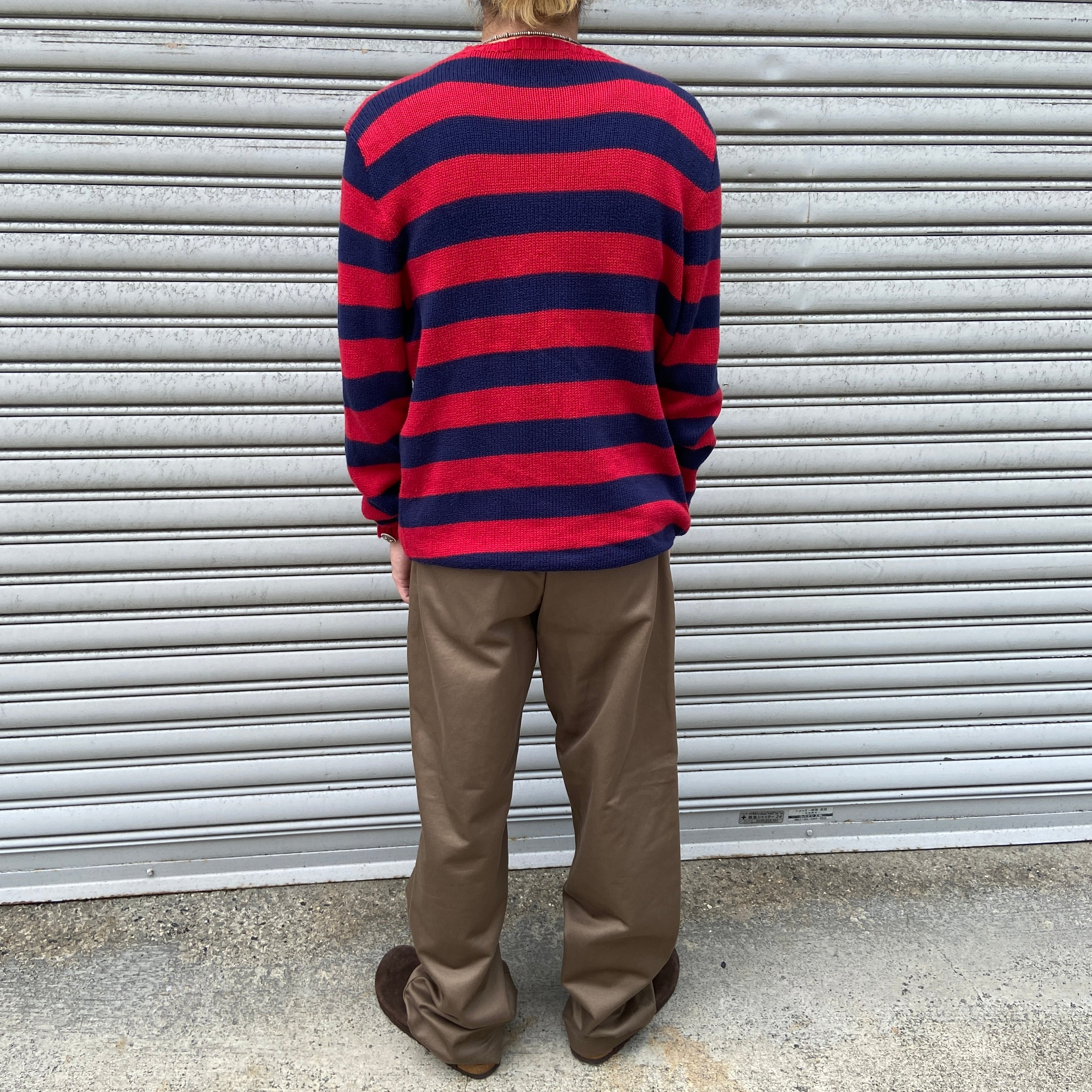 90s Ralph Lauren ボーダー柄コットンニット セーター☆赤 紺 M | 古着 