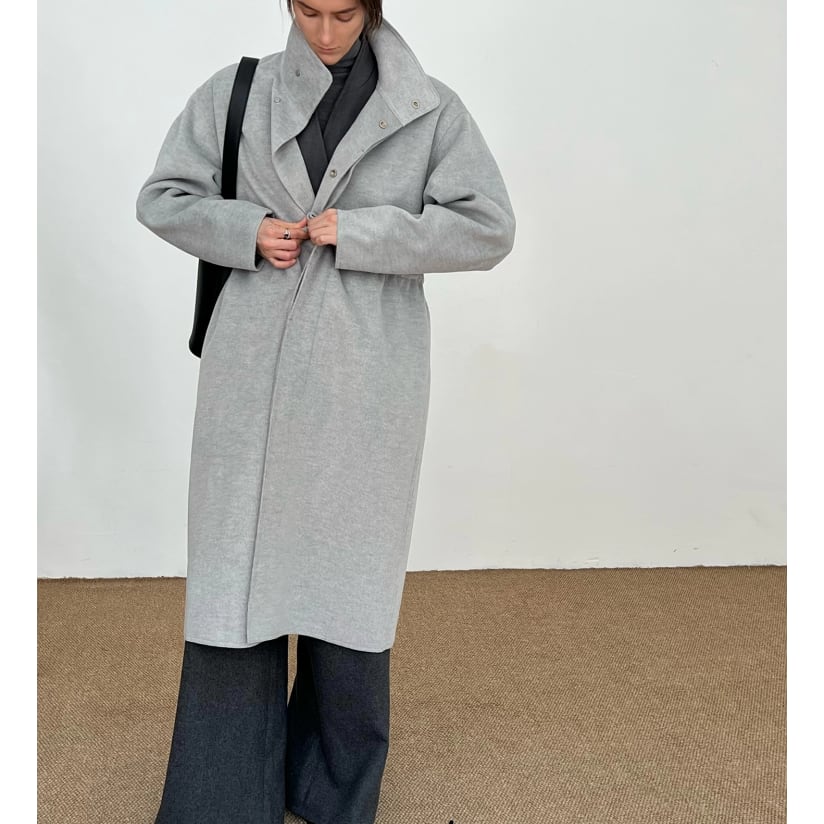 ドローストリングスタンドカラーロングコート 2color MOJ0250