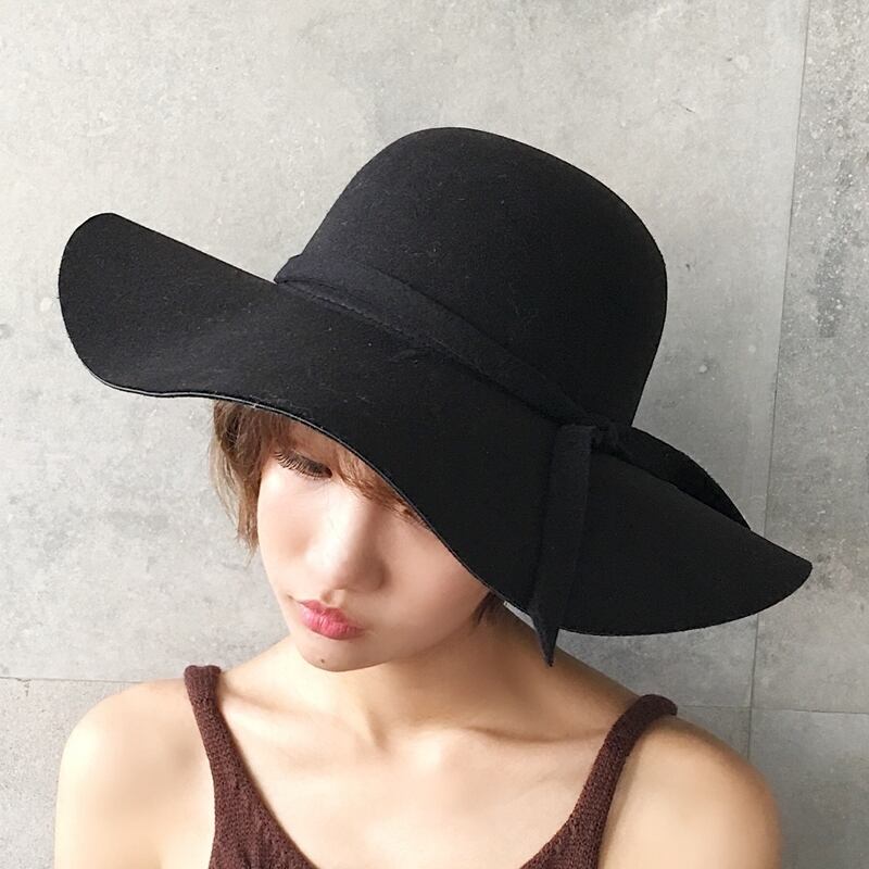 ウールハット女性秋冬ビッグブリムシルクハットタイドバージョンのワイルドブリティッシュレトロハットドームレジャーサンハットタイド ブラック・アイド・ピーズ46138069342