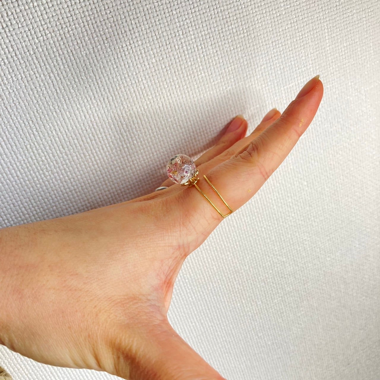 ドライフラワー×ラメ リング 指輪 フリーサイズ ゆめかわ レジンの
