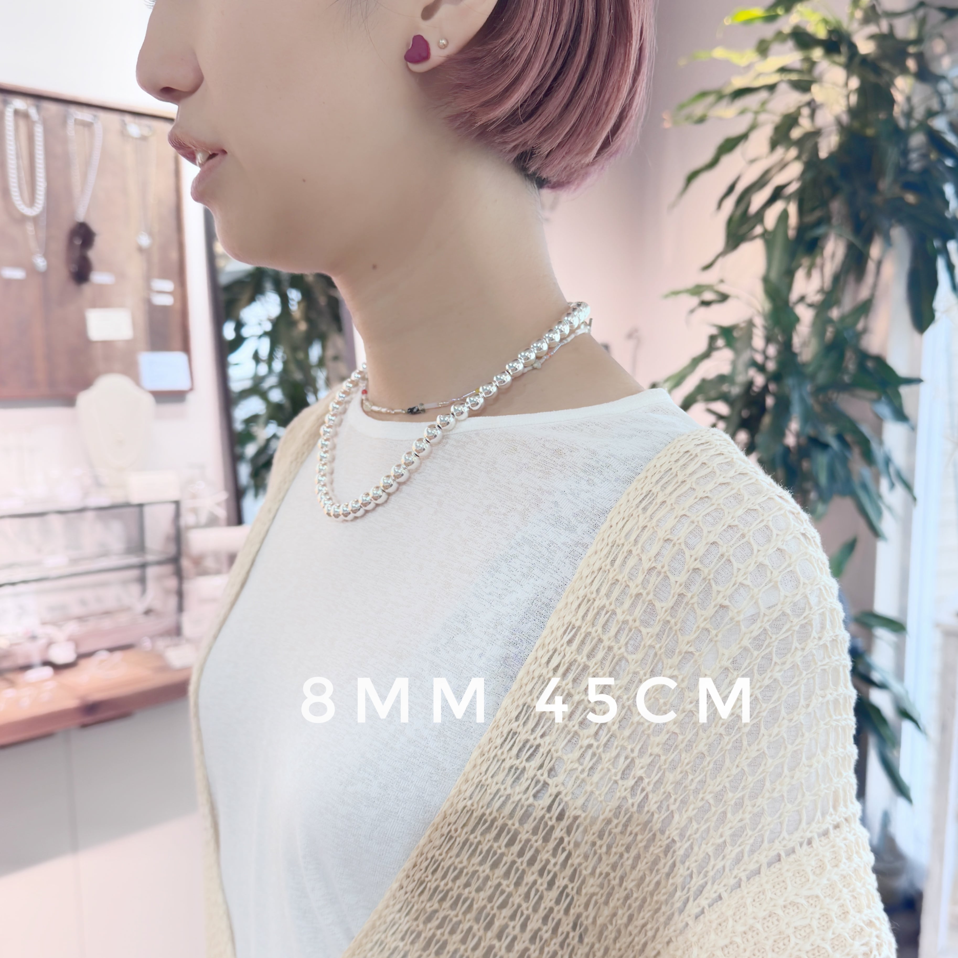 ラスト1！】ナバホパール ネックレス 丸玉 8mm 45cm シャイニー