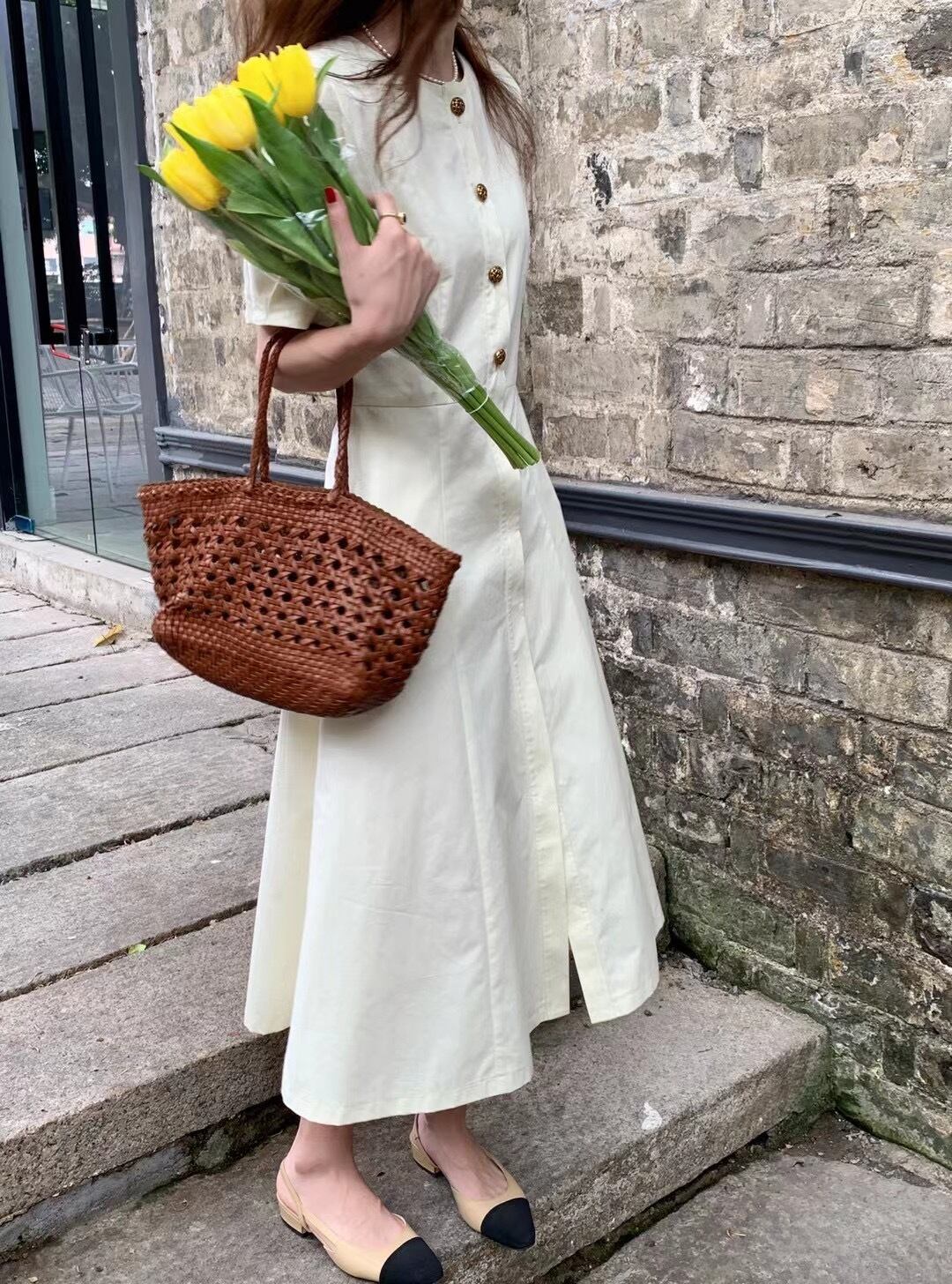 ドレス サマースリムウェスト薄手ラウンドネック半袖スリーブスカート ショート コットン ハーフスリーブ 夏物 Oネック ビッグFスモールZ韓国63861163605