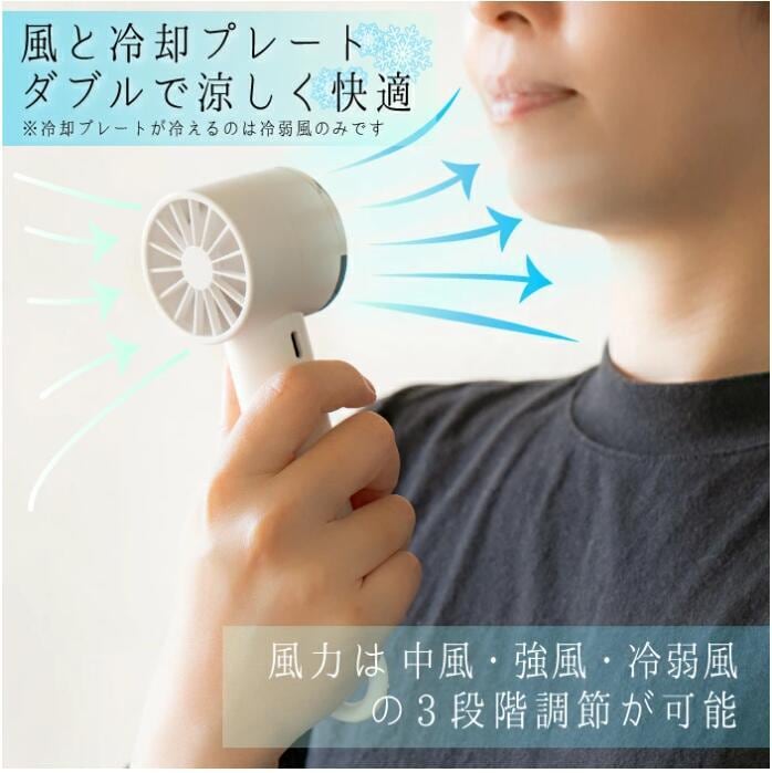 ハンディファン 冷却プレート付 手持ち 扇風機 3段階風量調整 軽量