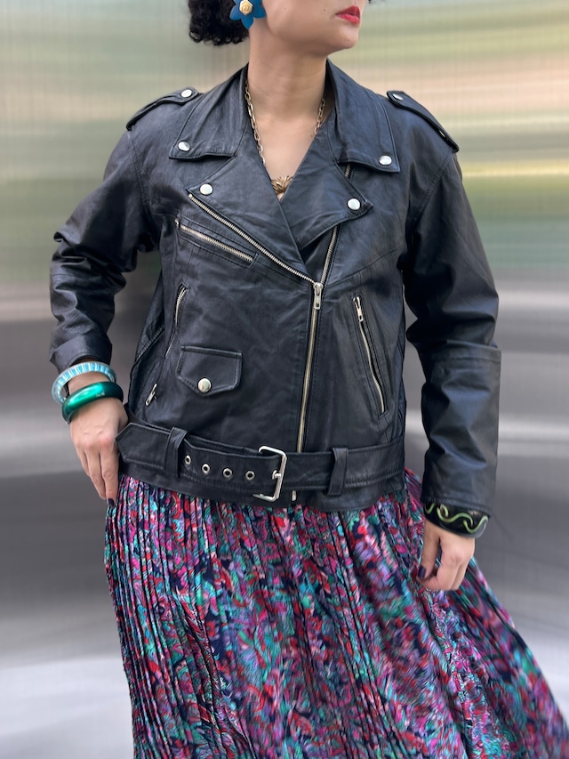 Vintage Euro black leather double riders jacket