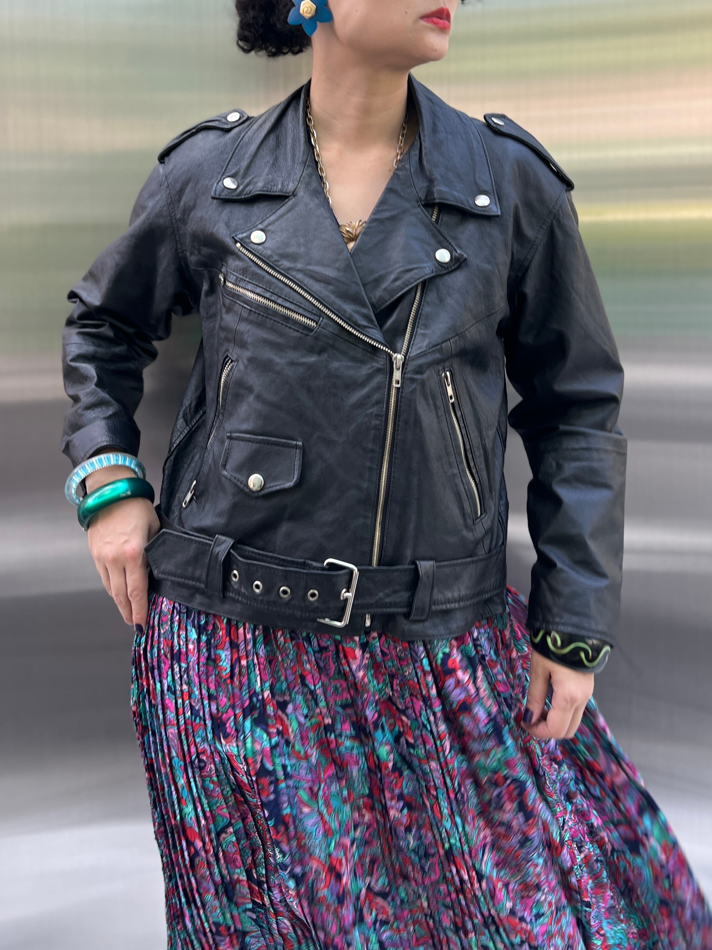 Vintage Euro black leather double riders jacket