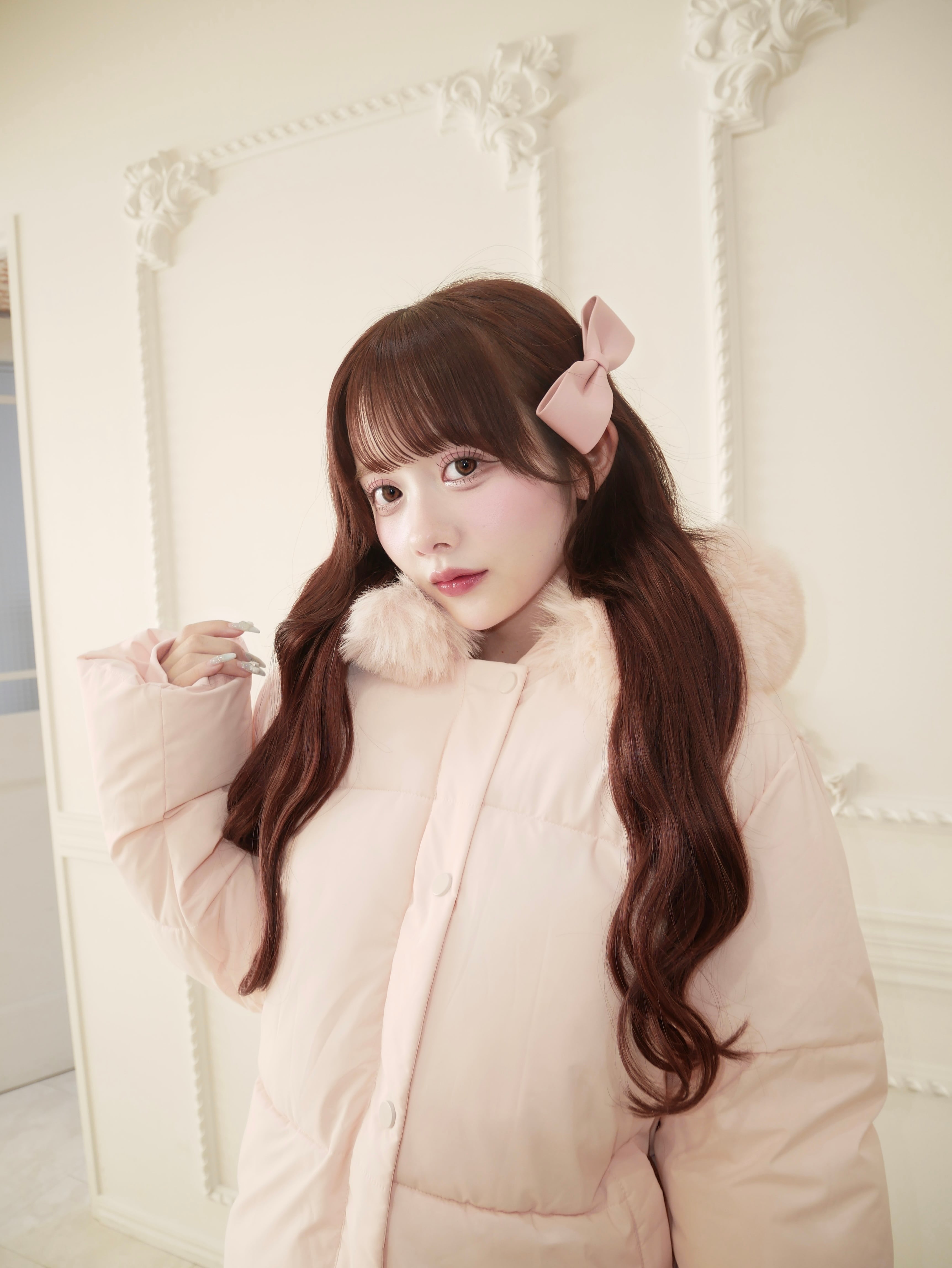 milky pink down jacket