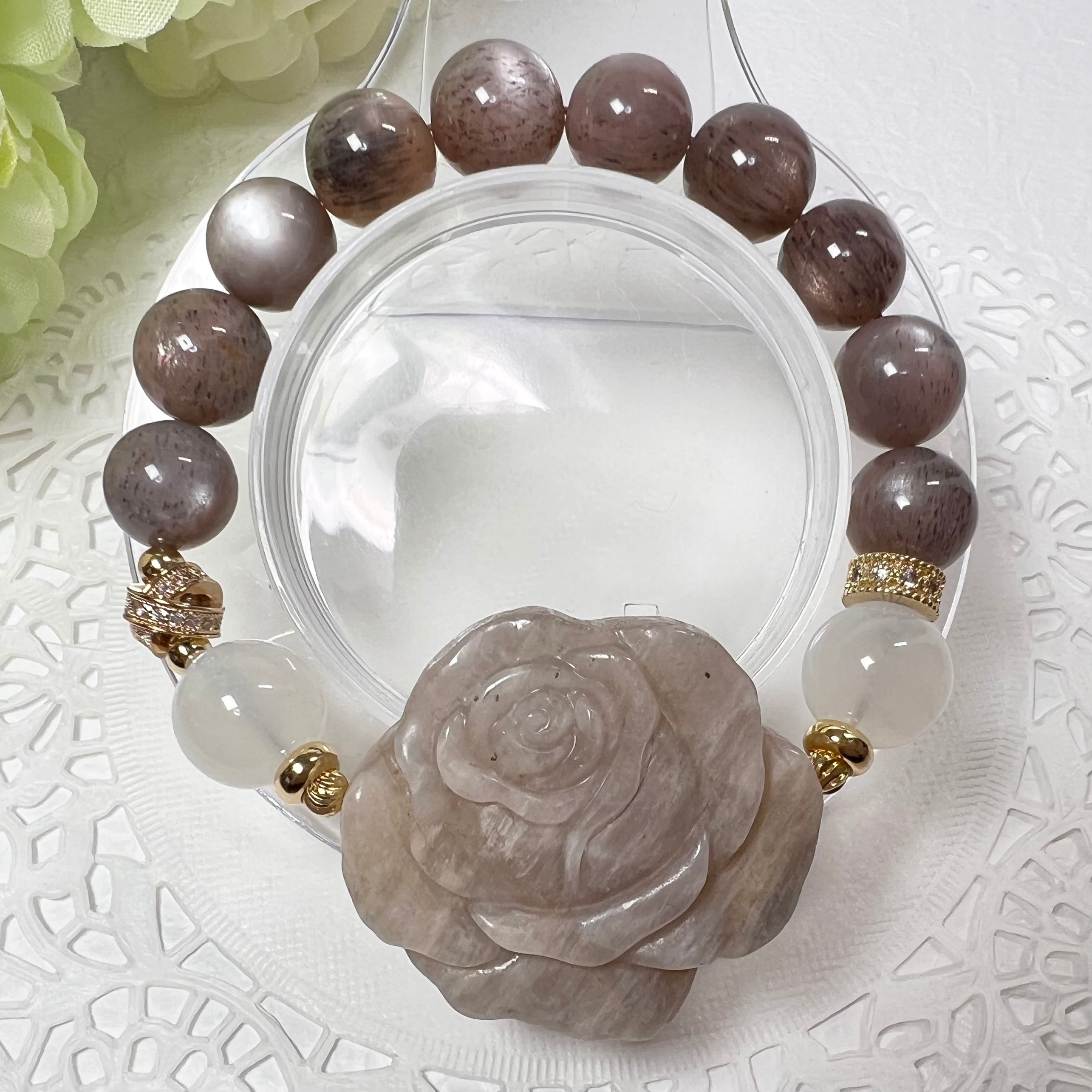 【ムーンストーン薔薇ブレスレット✿】❤︎送料無料❤︎天然石 パワーストーン