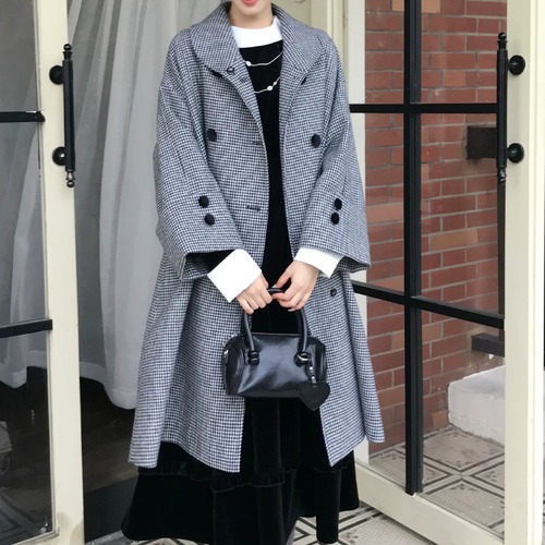 千鳥格子柄ダブルボタンコート ・79332