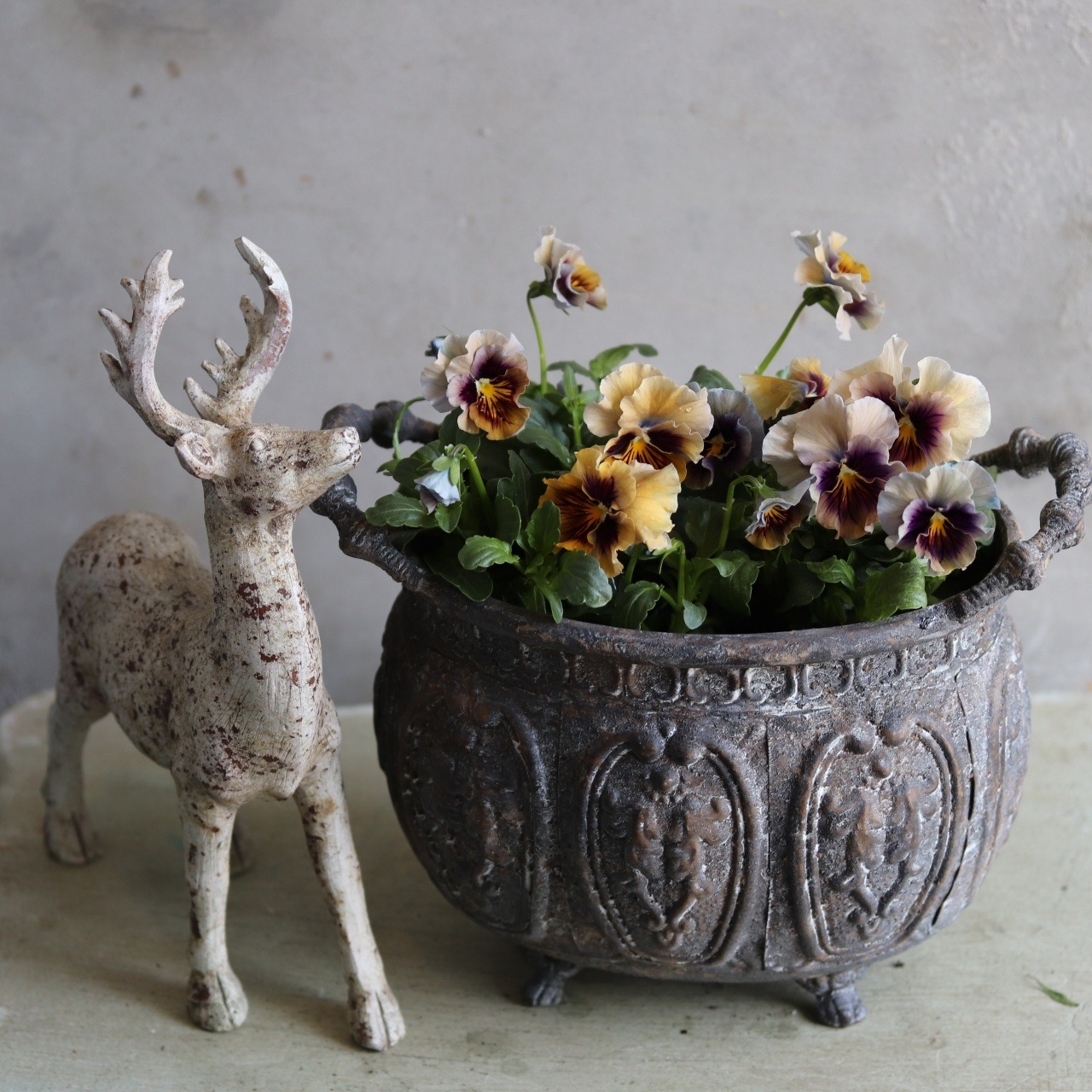 KNさま専用ページ:ブリキ植木鉢　アンシャンデコレオーバルSDGY　アンティーク調　シャビーシック　オシャレ　UF575