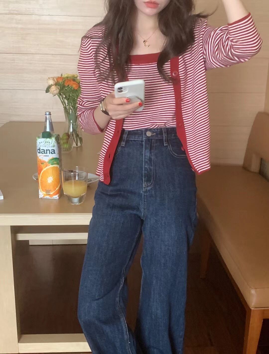 ストライプカーディガンブラックサイドスリム薄手トップス ビッグFスモールZ韓国19833888440