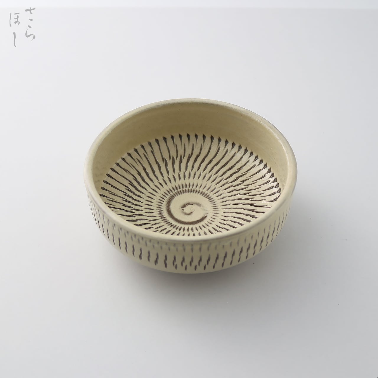 小鹿田焼 小袋窯 3寸5分切立皿 (深) 内外飛びかんな 白 直径約10cm