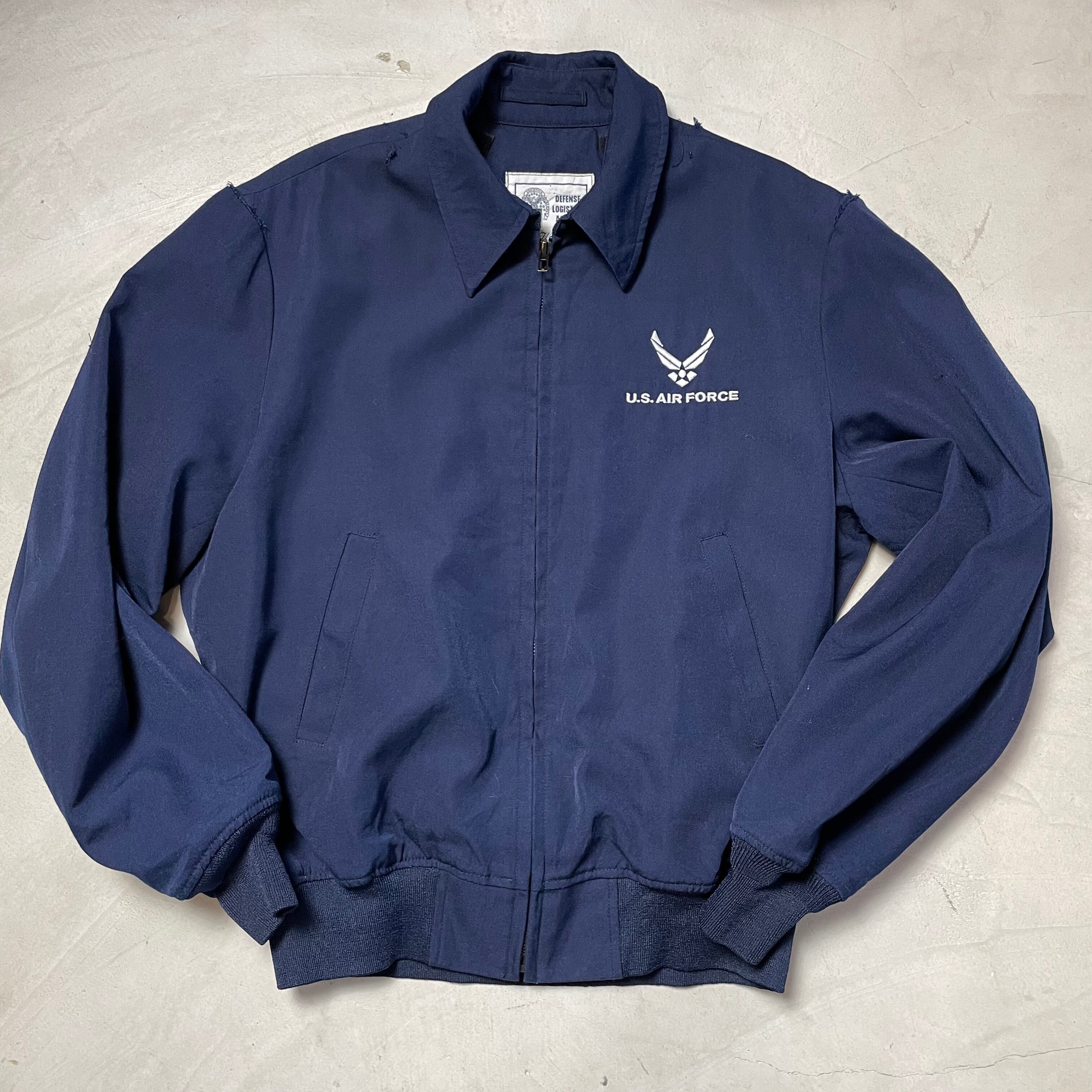 90年代 米軍実品 U.S.AIR FORCE ミリタリー ナイロンジャケット 42R メンズXL相当 古着 トレーニングウェア フード収納型 ネイビー 紺色【ナイロンジャケット】