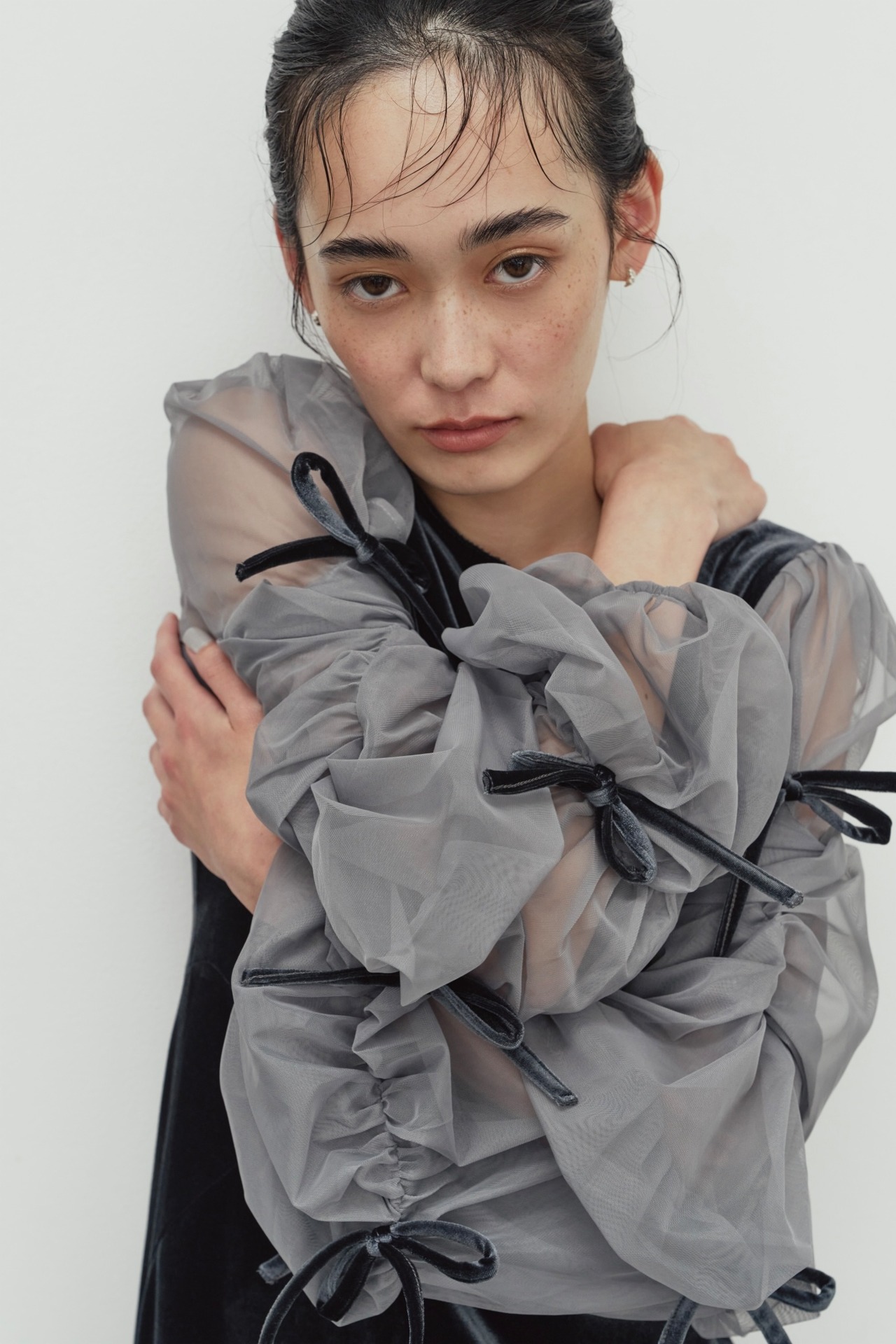 Draped Tulle Dress / BLUEGRAY - 4