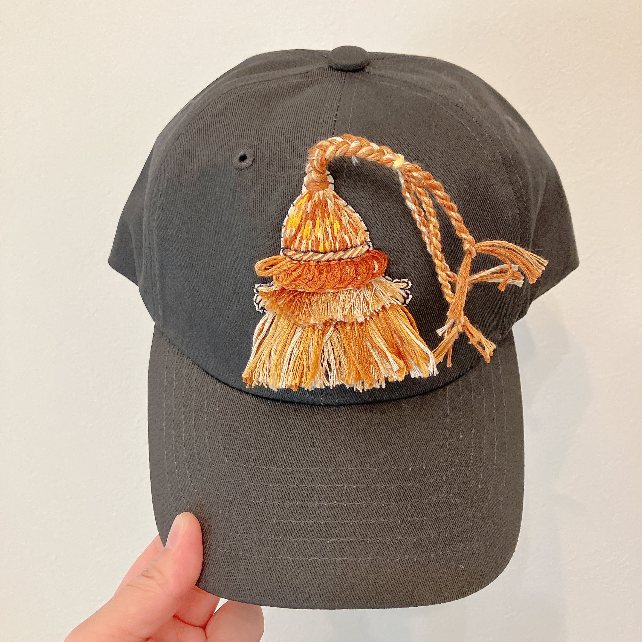 妖怪キャップ 手刺繍 輪入道 ネイビー 紺色 もののけ フリーサイズ