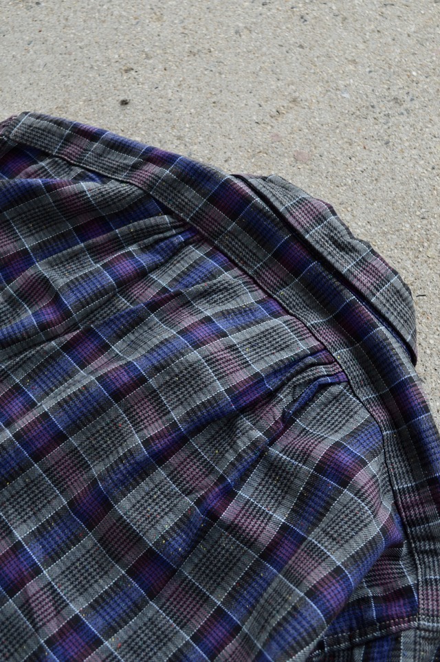 Euro Vintage 1960's-70's French Work Multi Color Nep Cotton Flannel Pullover Shirt PURPLE×CHARCOAL Check Patern ユーロビンテージ フレンチワーク ワークシャツ