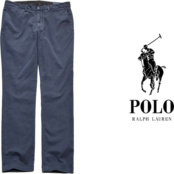 1点物◇ラルフローレンPOLOスリム紺チノパン古着メンズ34レディースOK