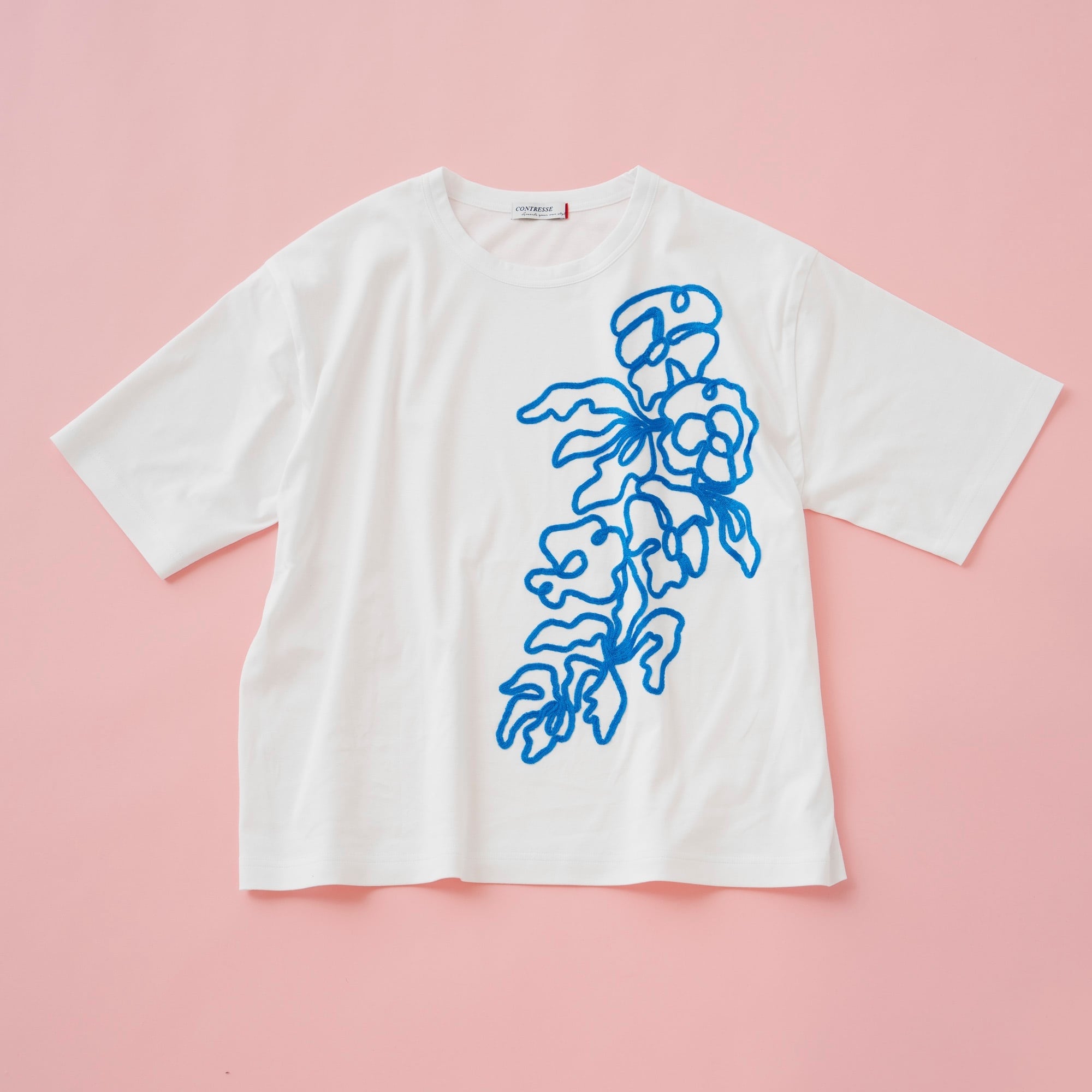 seventen by miho kawahito ボーダーコード刺繍Tシャツ ボーダーコード刺繍Tシャツ(ブルー×ホワイト) - seventen