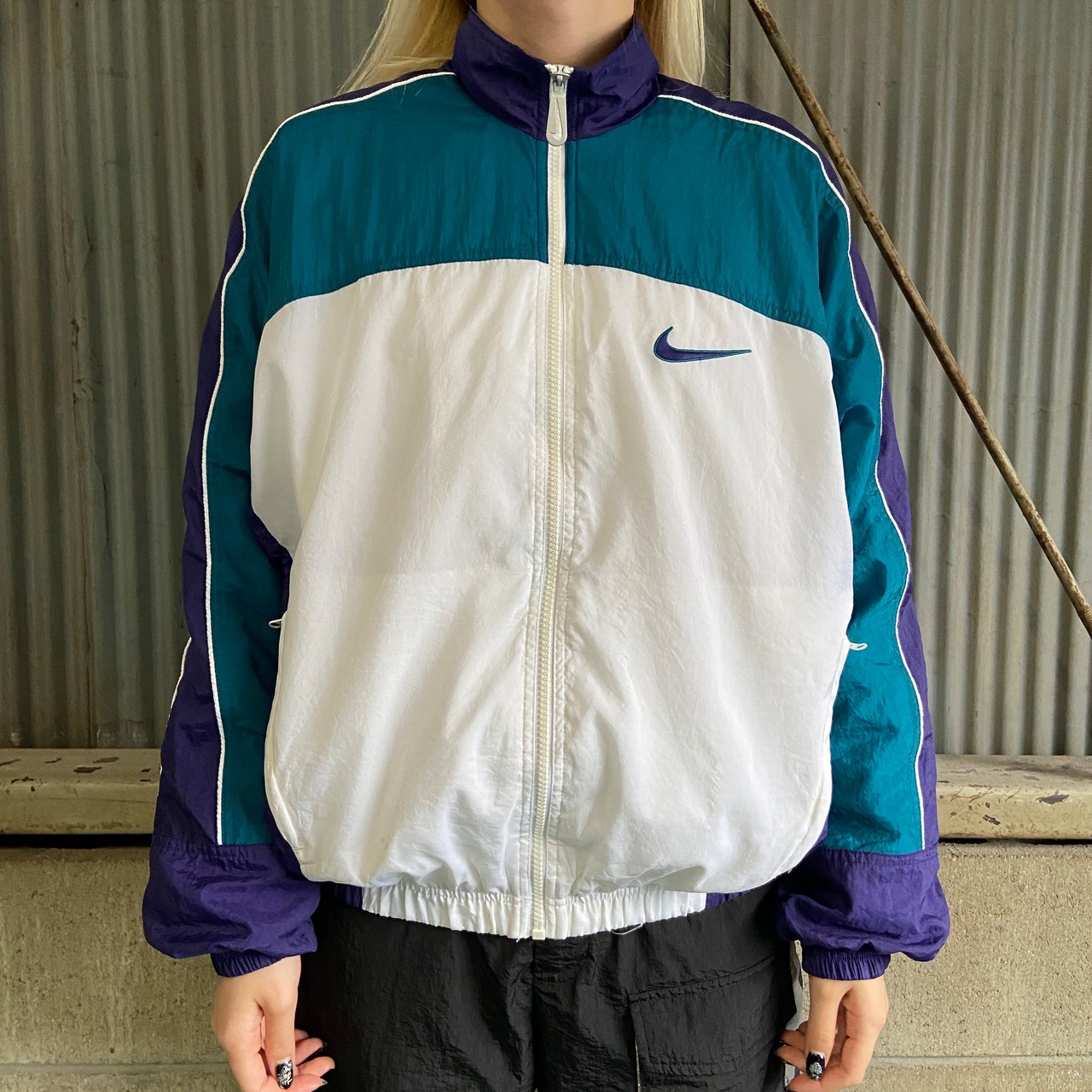 90年代 NIKE ナイキ スウォッシュ バック刺繍 ナイロンジャケット 