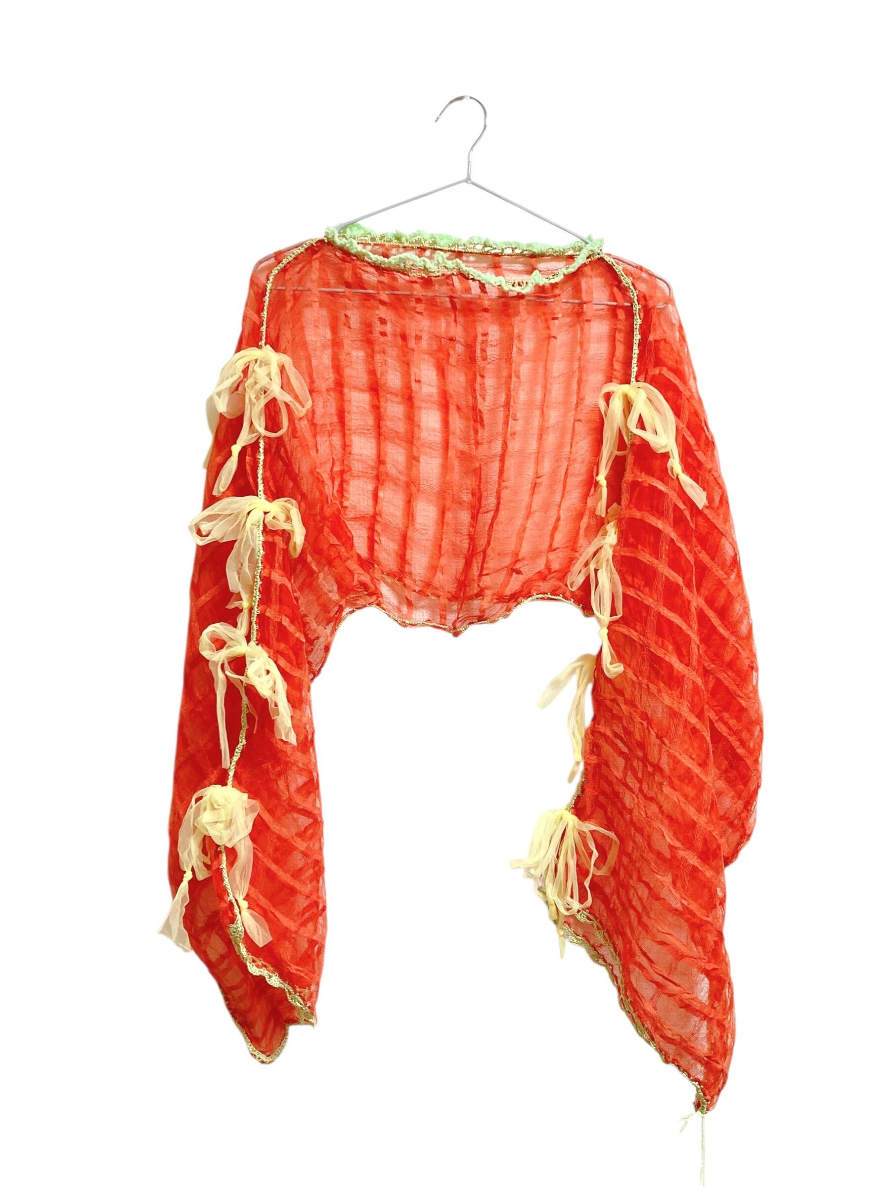 【11/16(日)19:00-11/19(水)12:00限定❣️】i-mai-mainな世界 / 透け感がかわいい草木染めのポンチョ(みかん)