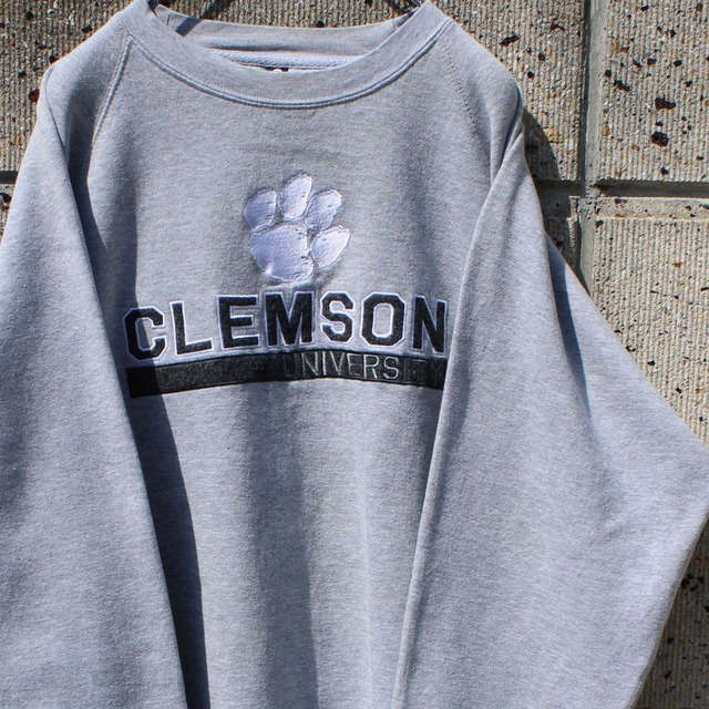 【Lサイズ】CLEMSON UNIVERSITY 灰杢 × 刺繍 古着 ラグラン袖 スウェット