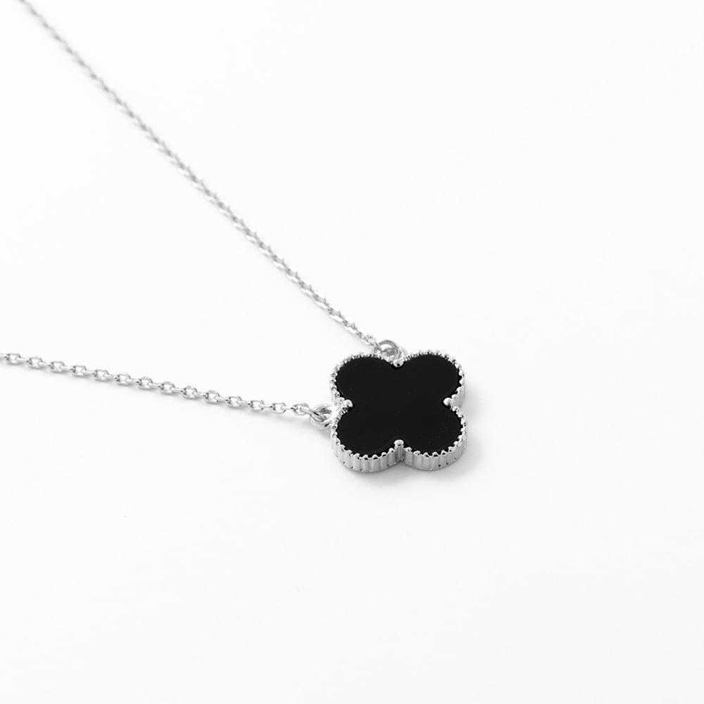 小花 ネックレス シルバー×ブラック オニキス風【18mm】 | ASK 小花 ネックレス シルバー×ブラック オニキス風【18mm】 | ASK
