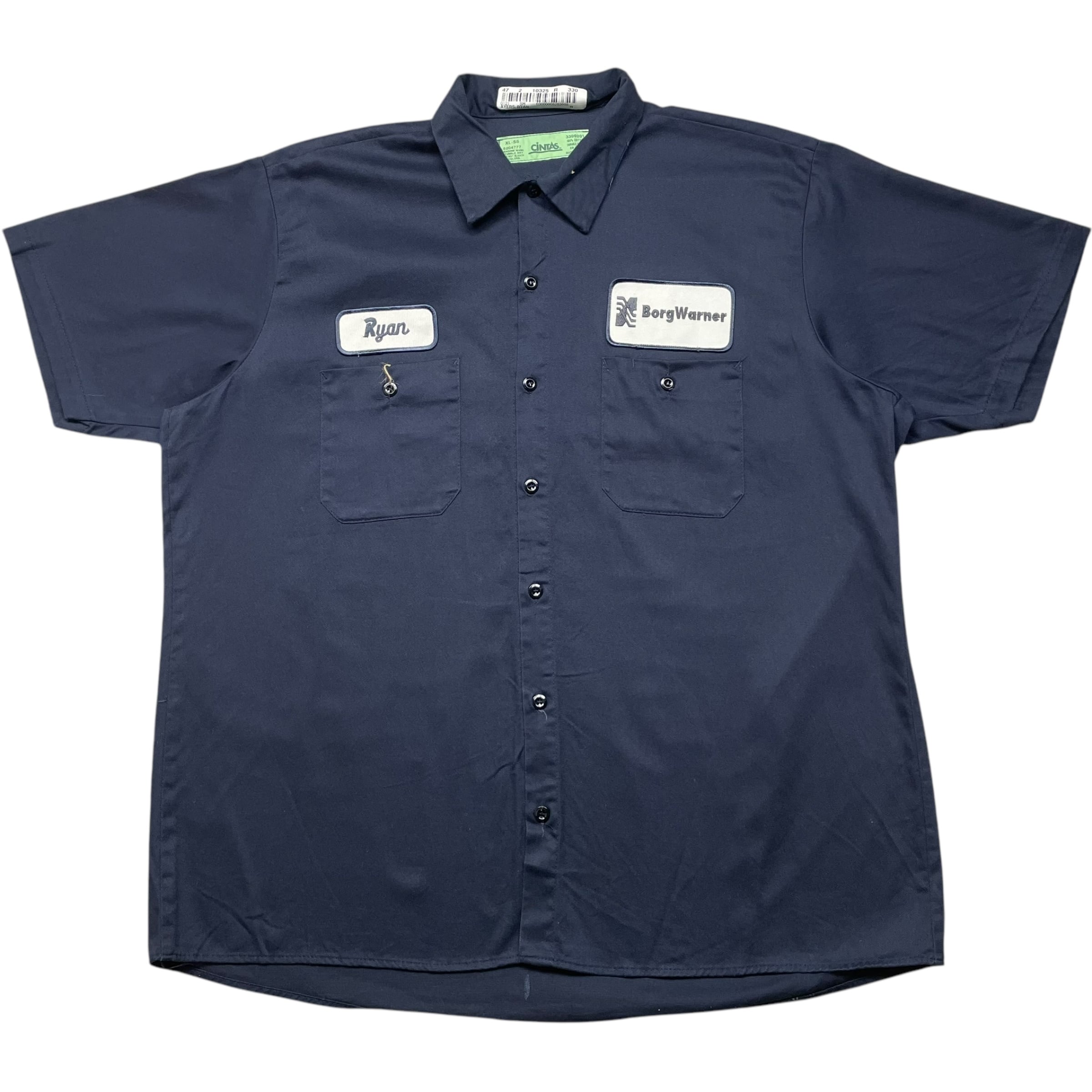 《XL》 CiNTAS シンタス 半袖シャツ ワークシャツ ネイビー 2ポケット ワッペン 企業ロゴ BorgWarner no.6629