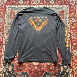 00s Harley-Davidson ロンT Tシャツ ハーレーダビッドソン 8ボール ファイヤーパターン ブラック BLK 長袖Tシャツ 黒 古着 90s XL相当