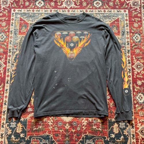 00s Harley-Davidson ロンT Tシャツ ハーレーダビッドソン 8ボール ファイヤーパターン ブラック BLK 長袖Tシャツ 黒 古着 90s XL相当