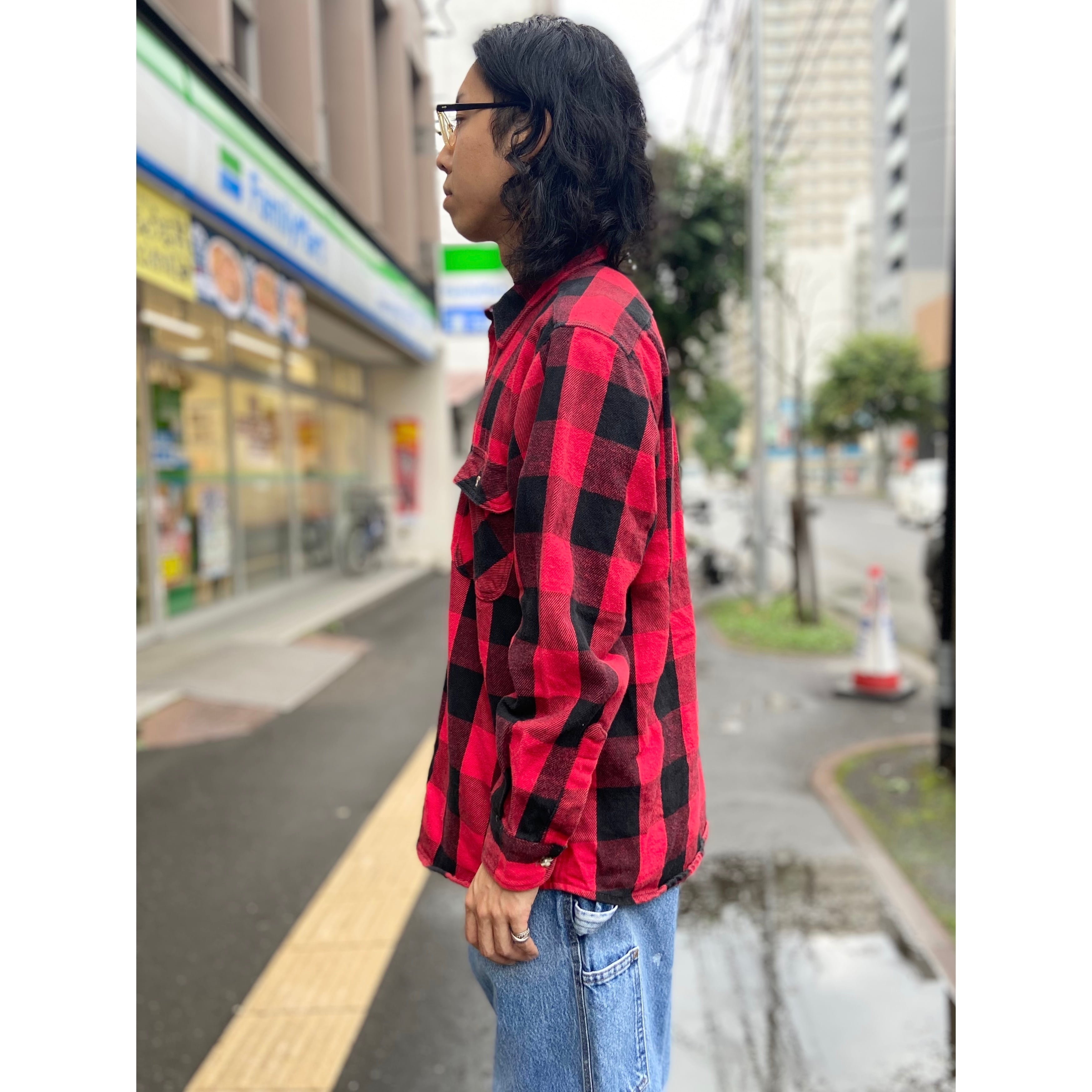 90s FIVE BROTHER ブロックチェック ネルシャツ【L】ブラック 90s FIVE BROTHER ブロックチェック ネルシャツ【L】ブラック