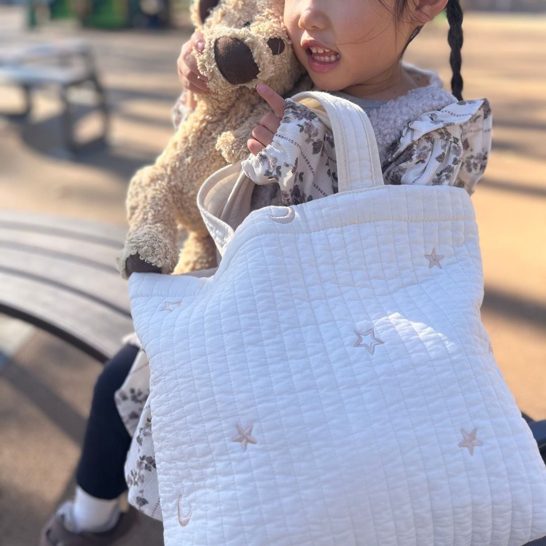 子どもと一緒に持てる 名入れ刺繍 月 星柄 ヌビバッグ イブル トート