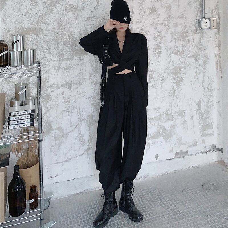 スタイルソリッド カラージャケット スプリングブラックパンツ 春物 ソリッドカラー ドラファッションホール8843025275