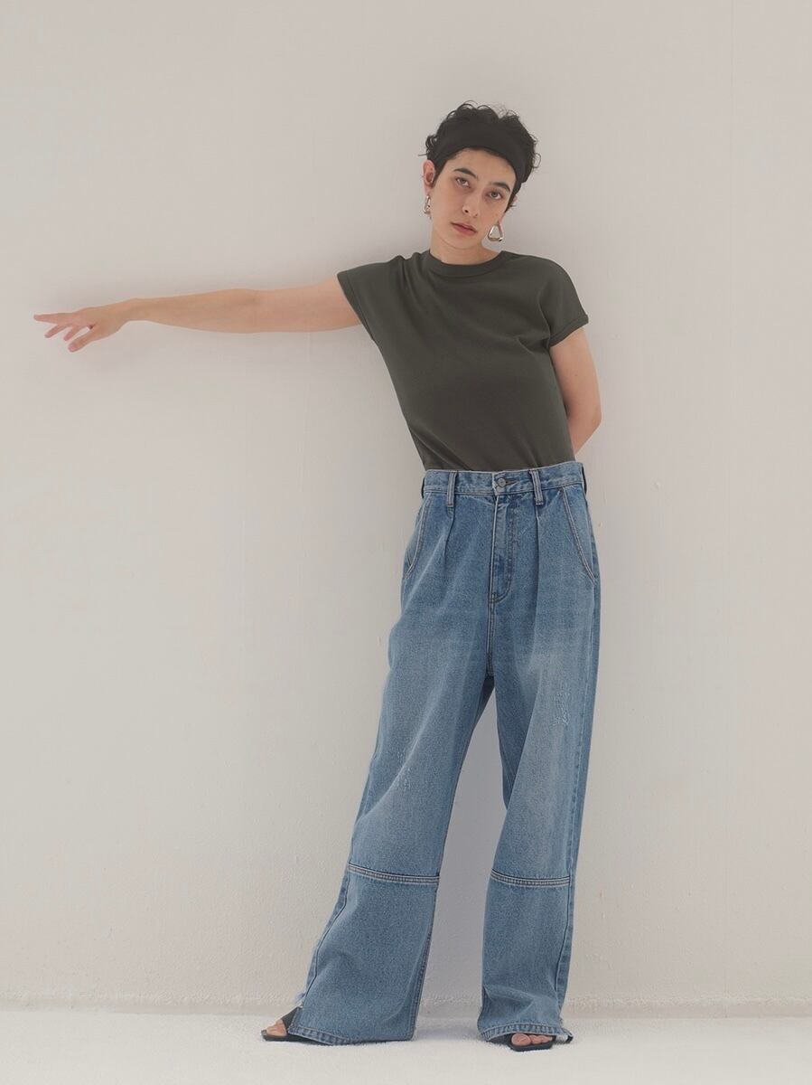 ハイライズタックワイドデニム|ライトブルー|YENN