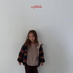 【Night bebe】ふわふわマルチボーダーT 90〜130cm レッド 2241118