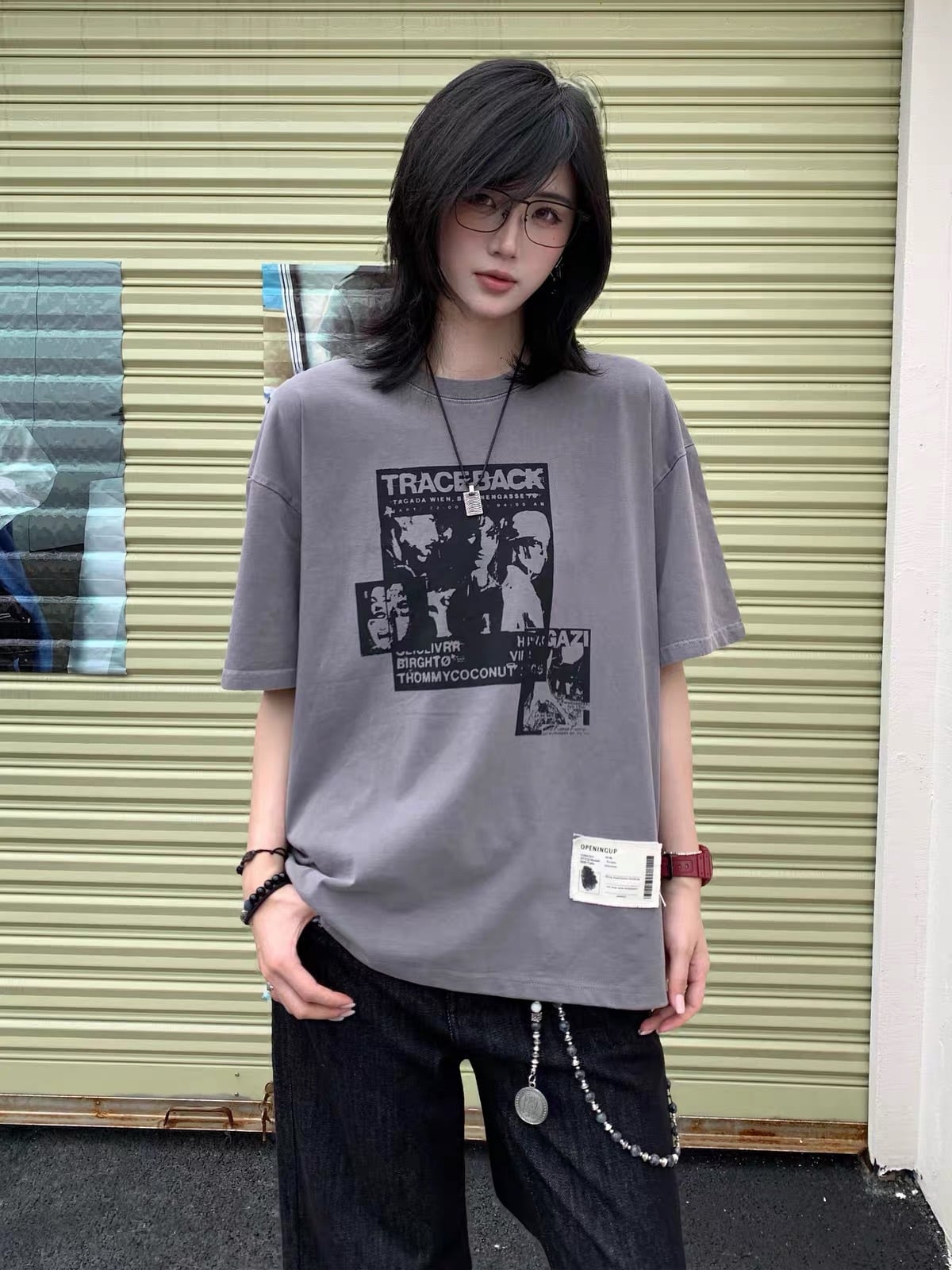 モノクログラフィックルーズTシャツ / GRAY MONOCHROME GRAPHIC LOOSE T-SHIRT