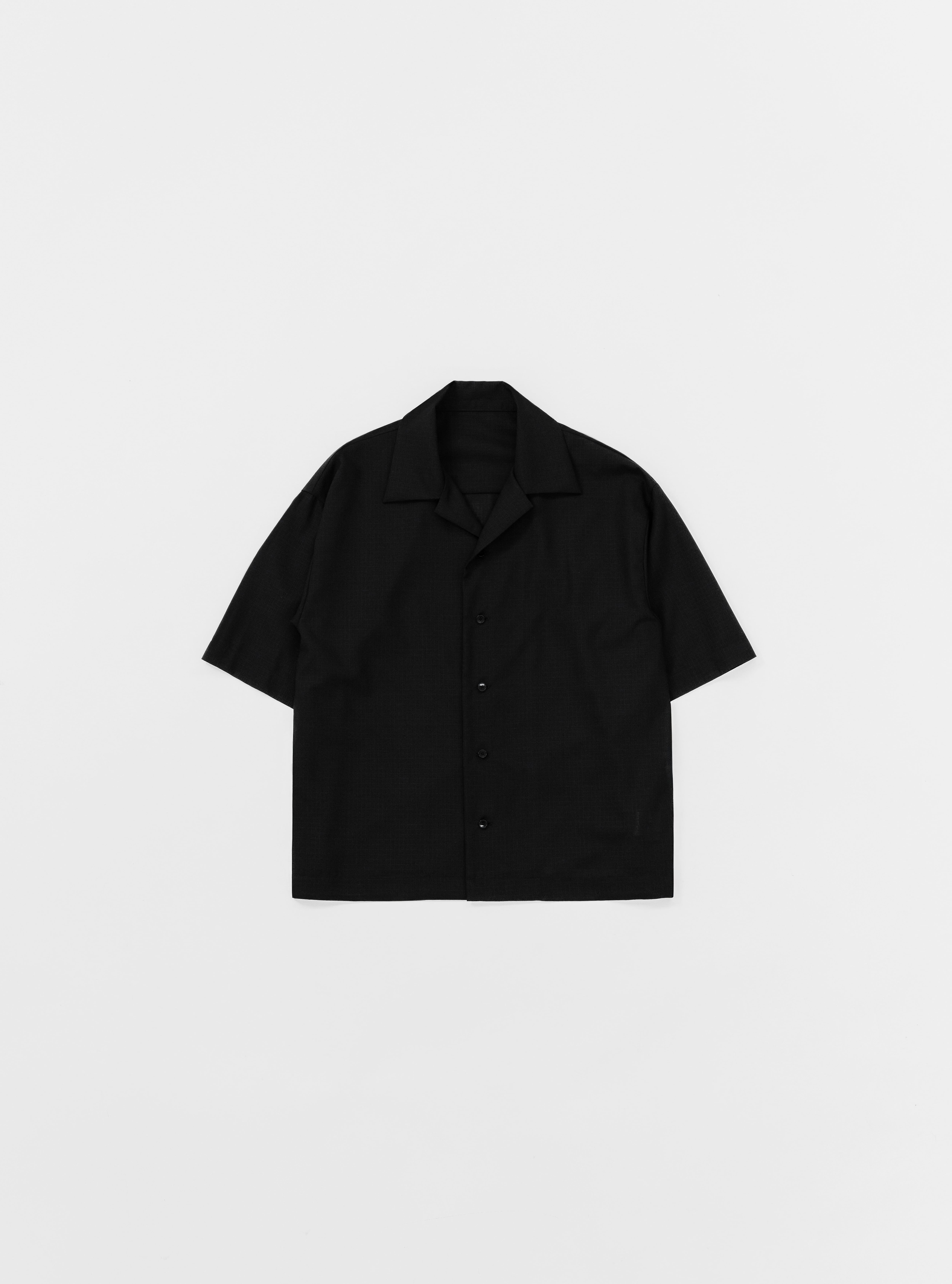 FINE WOOL RIPSTOP OPEN COLLAR SHIRT【BLACK】