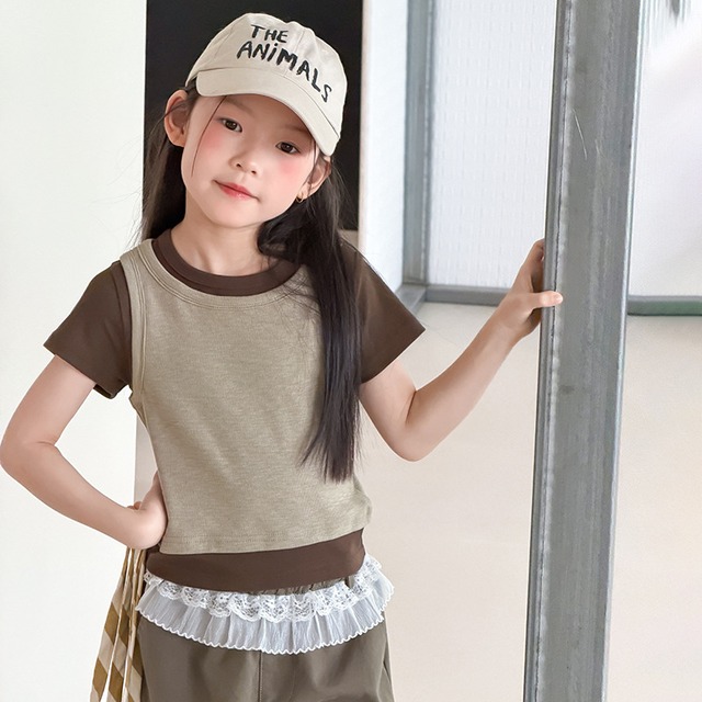 【KID】バイカラー重ね着風レイヤード半袖Tシャツ - 8