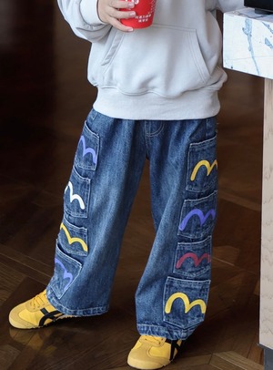 ポップカラーロゴデニムパンツ