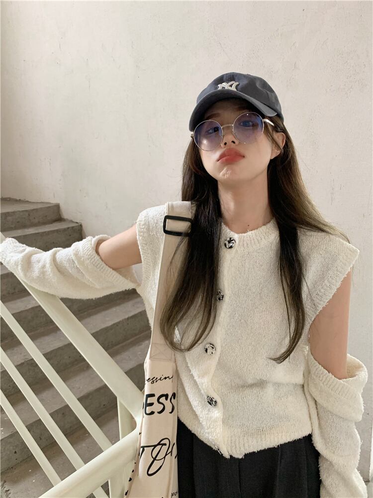 ニットカーディガンオータムラウンドネックカジュアルジャケット ロング 秋物 Oネック モンロー72733886633