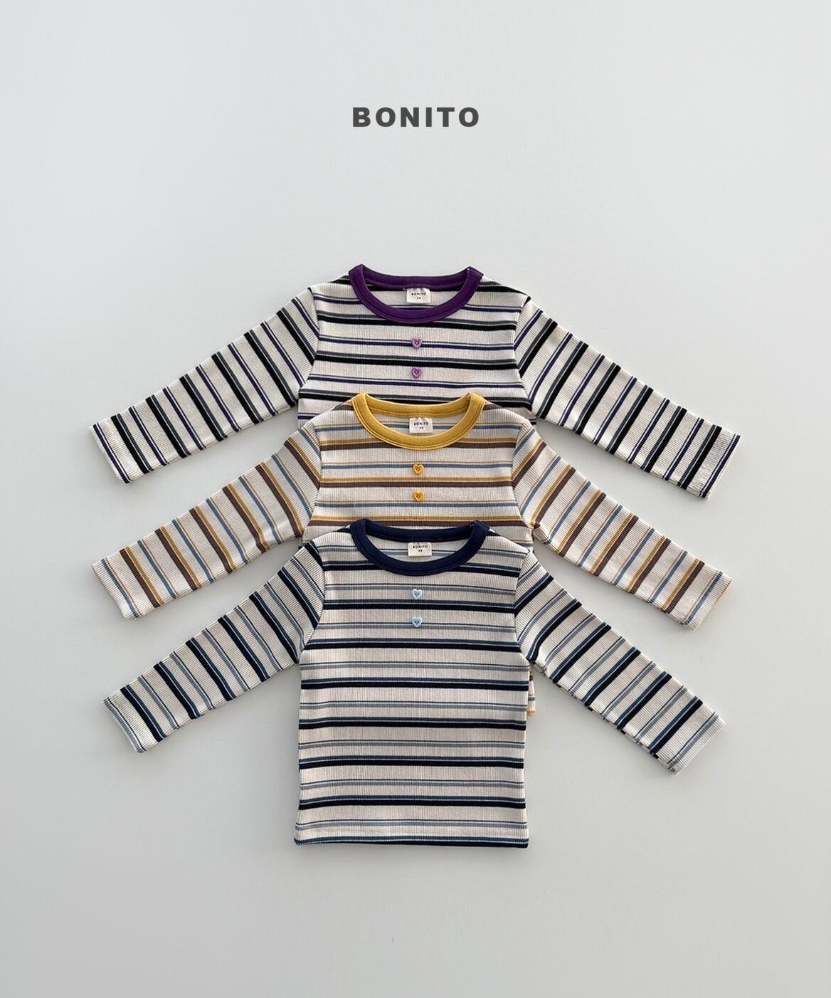 【予約/送料無料】bonito / ハートボタンストライプT