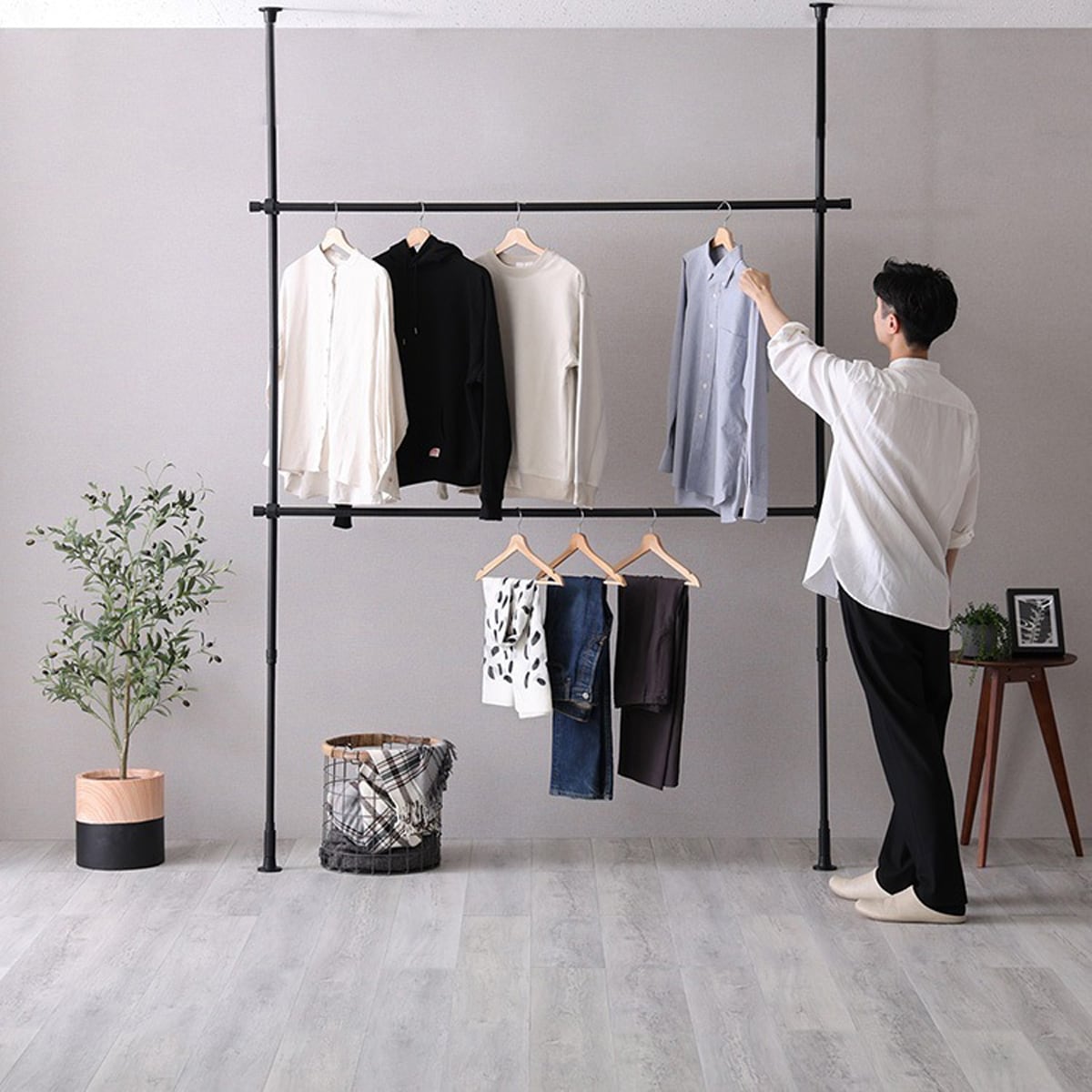 つっぱりハンガーラック 2段 幅200cm