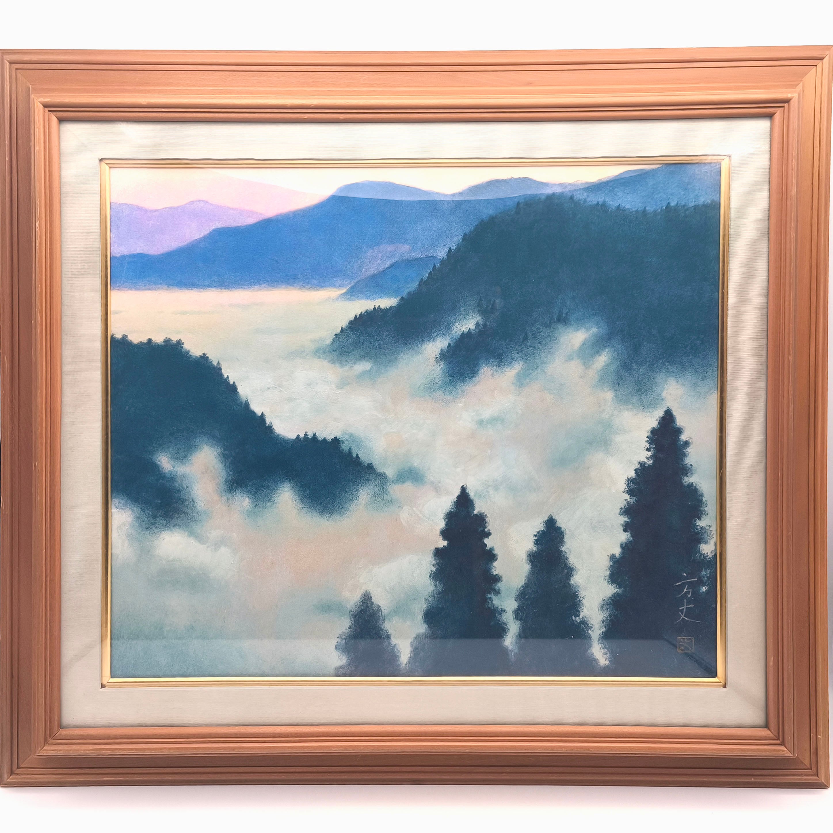 絵画 三峯山・額縁付き・作者:TAMAFUSHI(作者不明) 絵画 三峯山・額縁