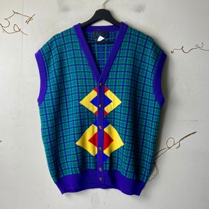 vintage ISTANTE multicolor check wool knit vest