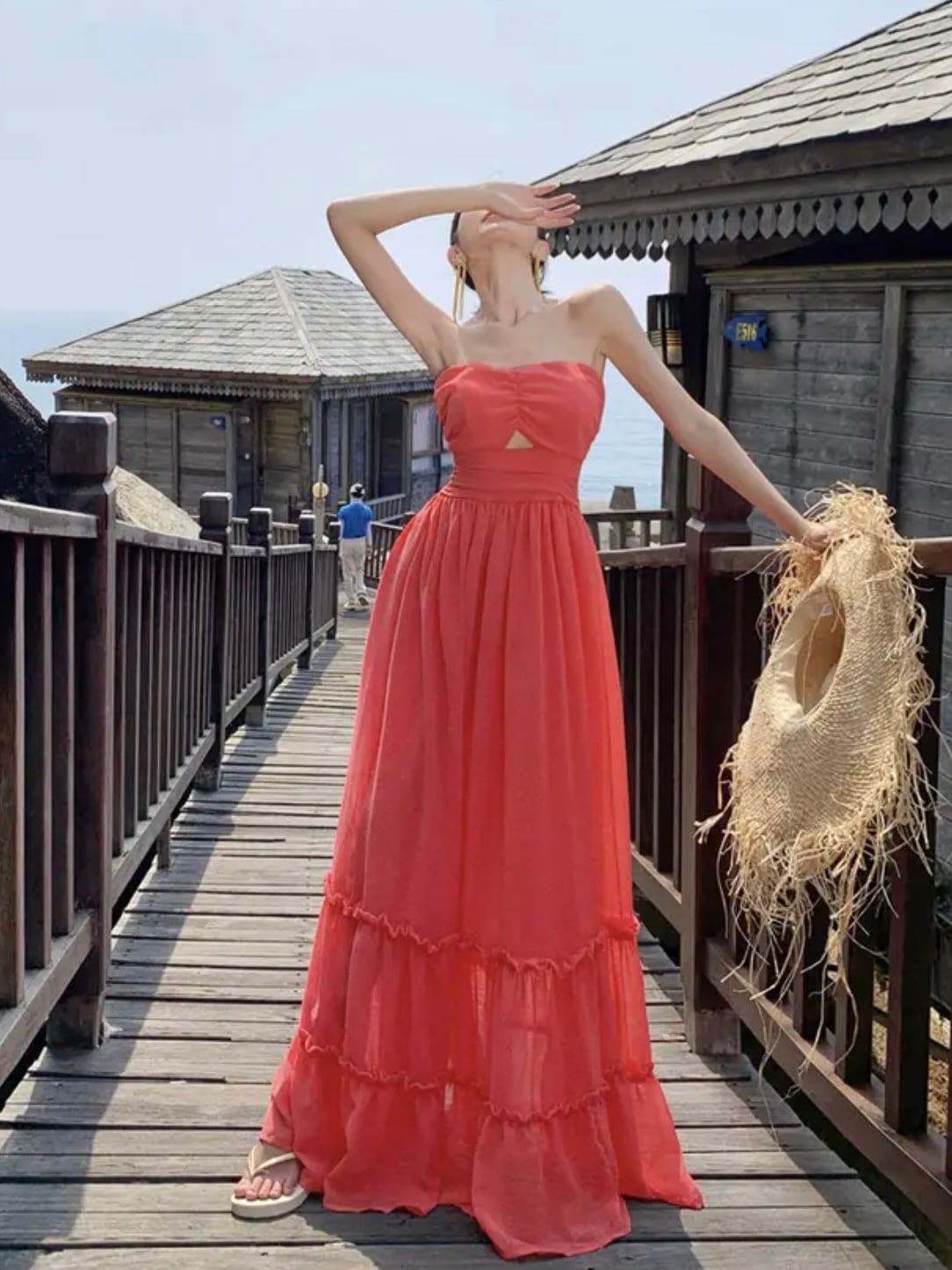 Strapless summer chiffon ops《 即日発送 》