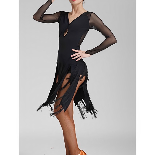 タッセルデザイン　ラテンダンススカート　　長袖シースルー　　　ds0250