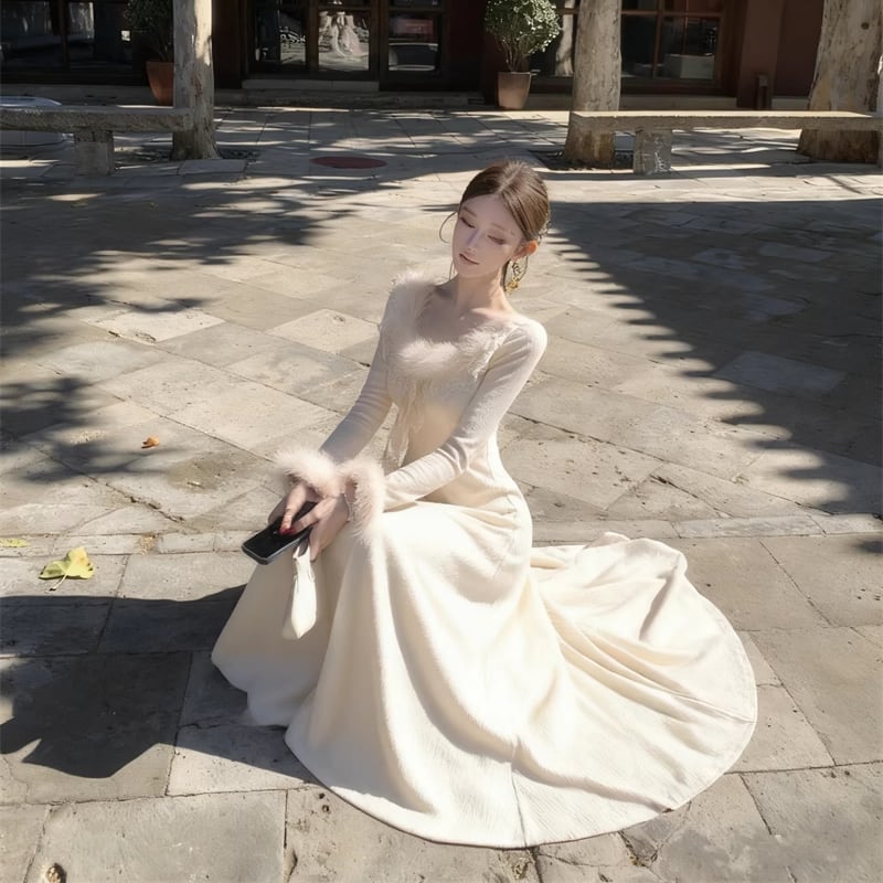 【dress】ファードッキングニットワンピース Q7589