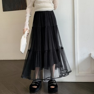 シアー メッシュ プリーツ ティアード スカート 10314