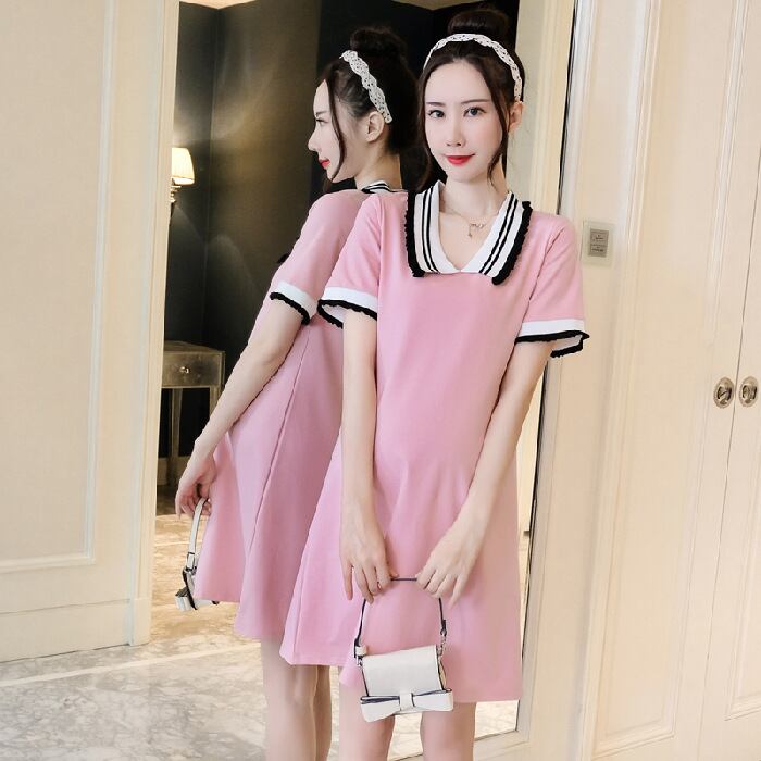 【新作】【送料無料】 マタニティウェア2020夏の新しいファッションニットラペルドレスバージョンミドル丈ファッションマタニティドレス-アリババ サマー 夏物 expec259073941204